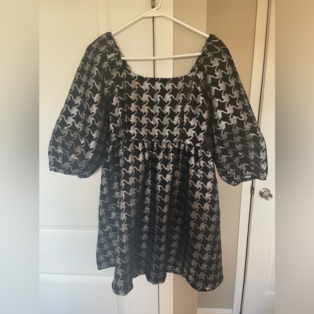 Black & Silver Puff Sleeve Party Dress